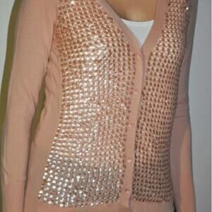 J.Crew Blush Pink Merino Wool Sequin Sweater Cardigan MEDIUM Holiday Preppy